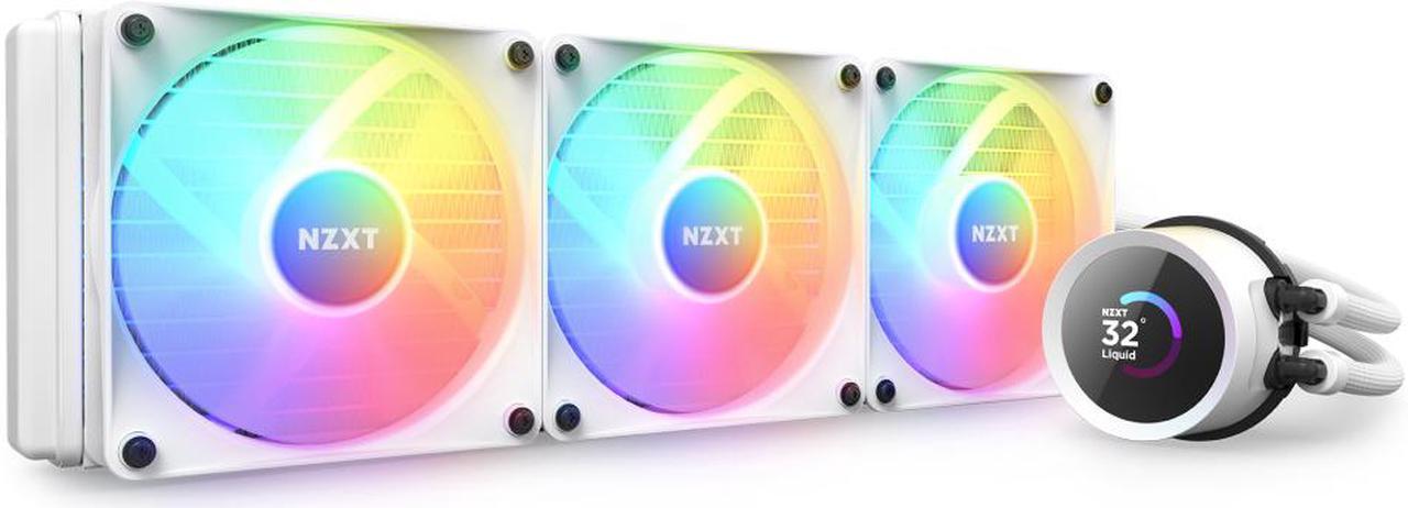 NZXT Kraken RGB 360mm - RL-KR360-W1 - AIO RGB CPU Liquid Cooler - LCD Display - 3 x F120RGB Core Fans Radiator Fans White LGA 1851/1700 & AMD AM5 Compatible