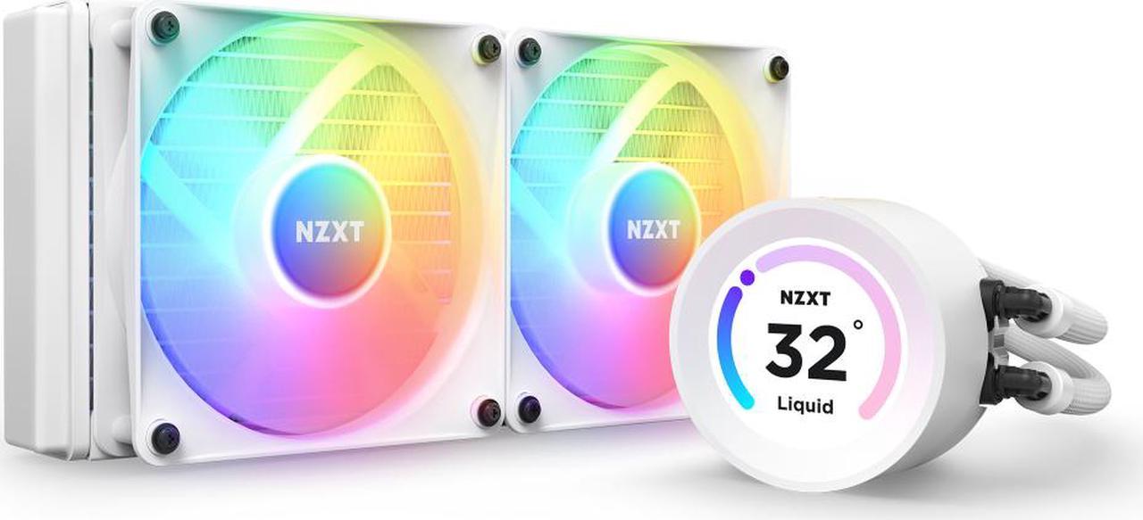 NZXT Kraken Elite RGB 240mm - RL-KR24E-W1 - RGB AIO CPU Liquid Cooler - Customizable LCD Display - 2 x F120RGB Core Fans Radiator Fans White LGA 1851 / AM5 Compatible