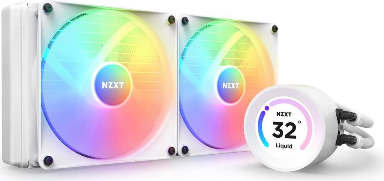 NZXT Kraken Elite RGB 280mm - RL-KR28E-W1 - RGB AIO CPU Liquid Cooler - Customizable LCD Display - 2 x F140RGB Core Fans Radiator Fans White LGA 1851 / 1700 / AM5 Compatible