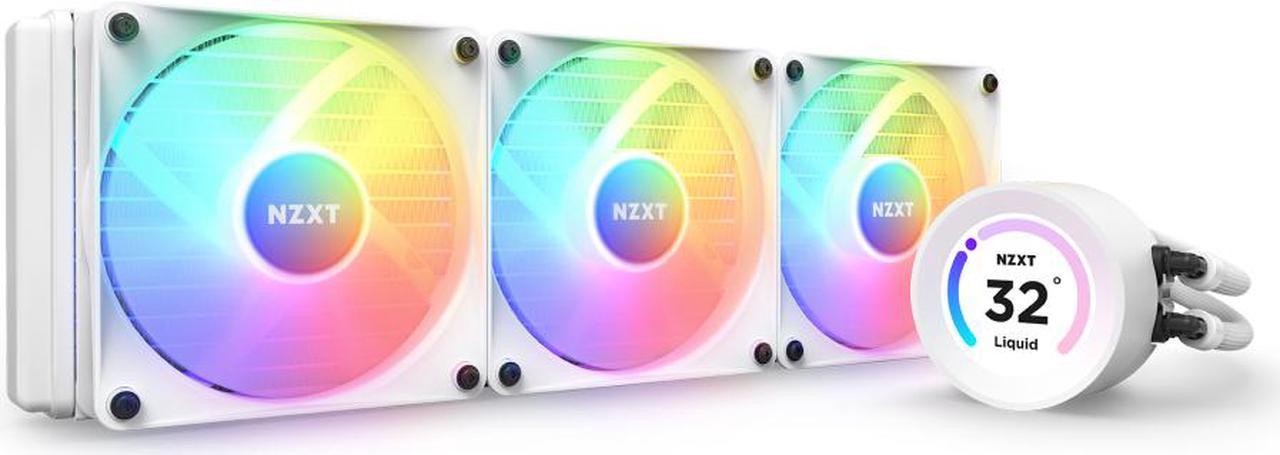 NZXT Kraken Elite RGB 360mm - RL-KR36E-W1 – RGB AIO CPU Liquid Cooler – Customizable LCD Display - 3 x F120RGB Core Fans Radiator Fans White LGA 1851/1700 AMD AM5 Compatible