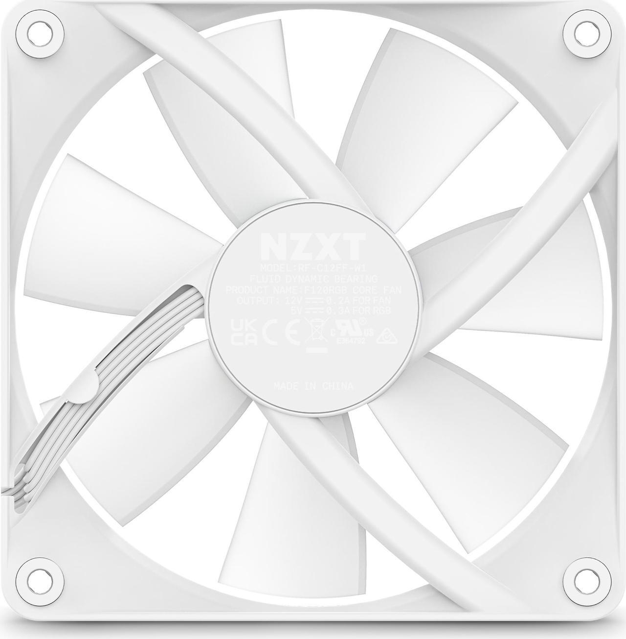 Alt view image 6 of 13 - NZXT F120 RGB Core Fan - RF-C12SF-W1 - 120mm Hub-Mounted RGB Fan - Sublime RGB Lighting - PWM Control - Single, 120mm Case Fan - White