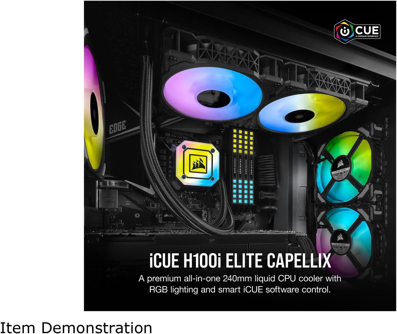 Alt view image 2 of 8 - Corsair Hydro Series, iCUE H100i ELITE CAPELLIX, 240mm Radiator, Dual ML120 RGB PWM Fans, Powerful iCUE Software, Liquid CPU Cooler LGA 1700 Compatible