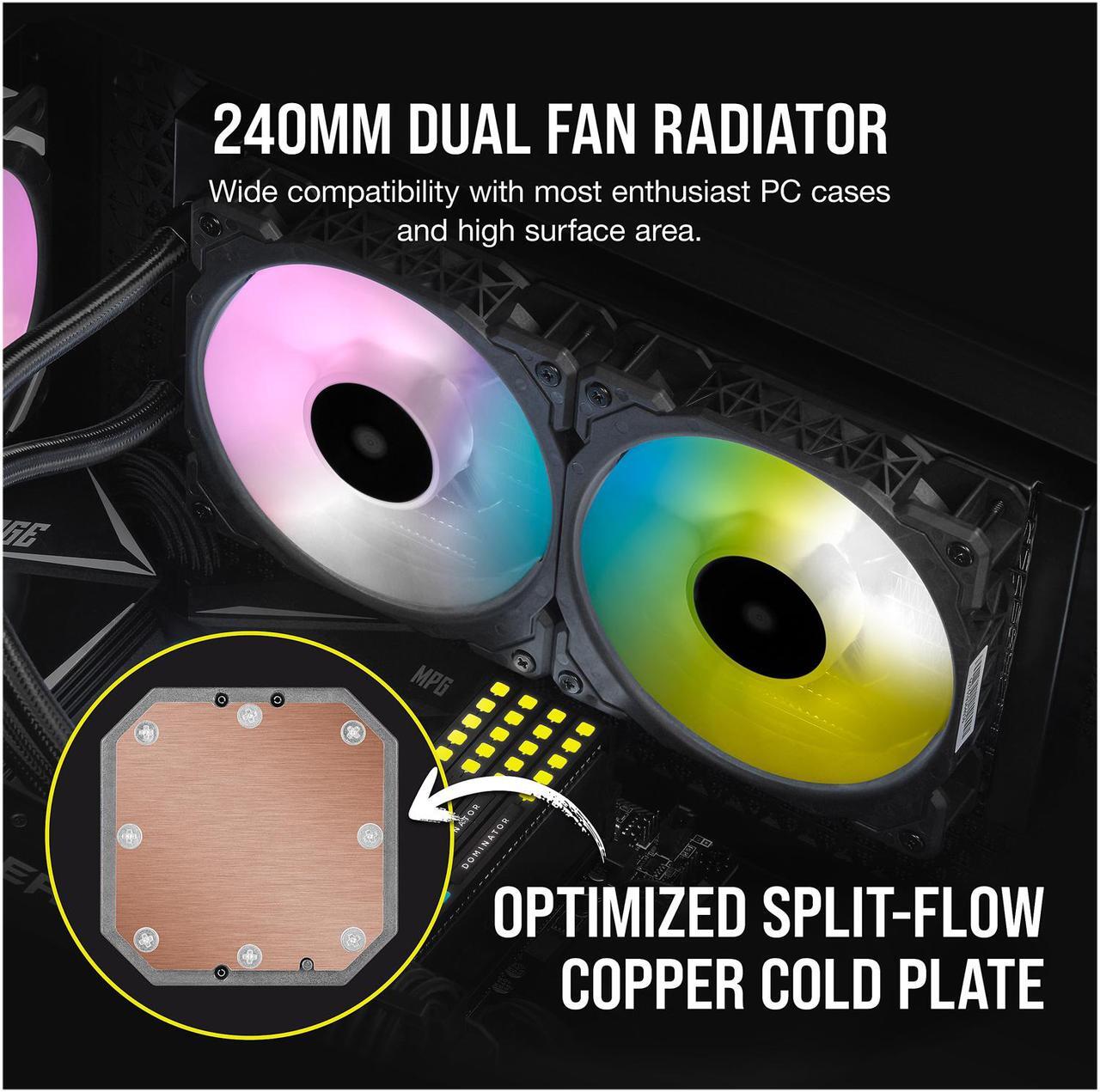 Alt view image 3 of 8 - Corsair Hydro Series, iCUE H100i ELITE CAPELLIX, 240mm Radiator, Dual ML120 RGB PWM Fans, Powerful iCUE Software, Liquid CPU Cooler LGA 1700 Compatible