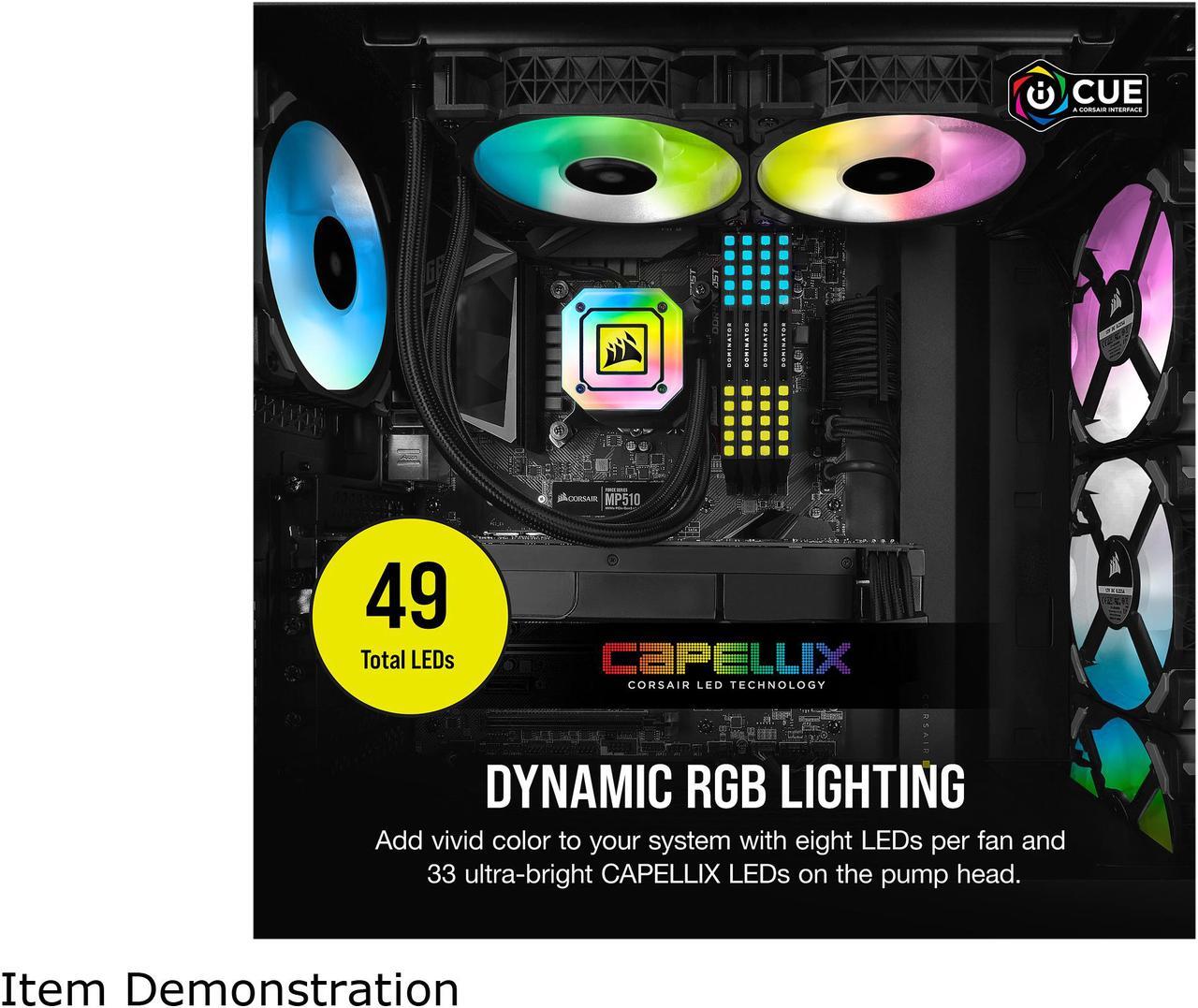 Alt view image 4 of 8 - Corsair Hydro Series, iCUE H100i ELITE CAPELLIX, 240mm Radiator, Dual ML120 RGB PWM Fans, Powerful iCUE Software, Liquid CPU Cooler LGA 1700 Compatible