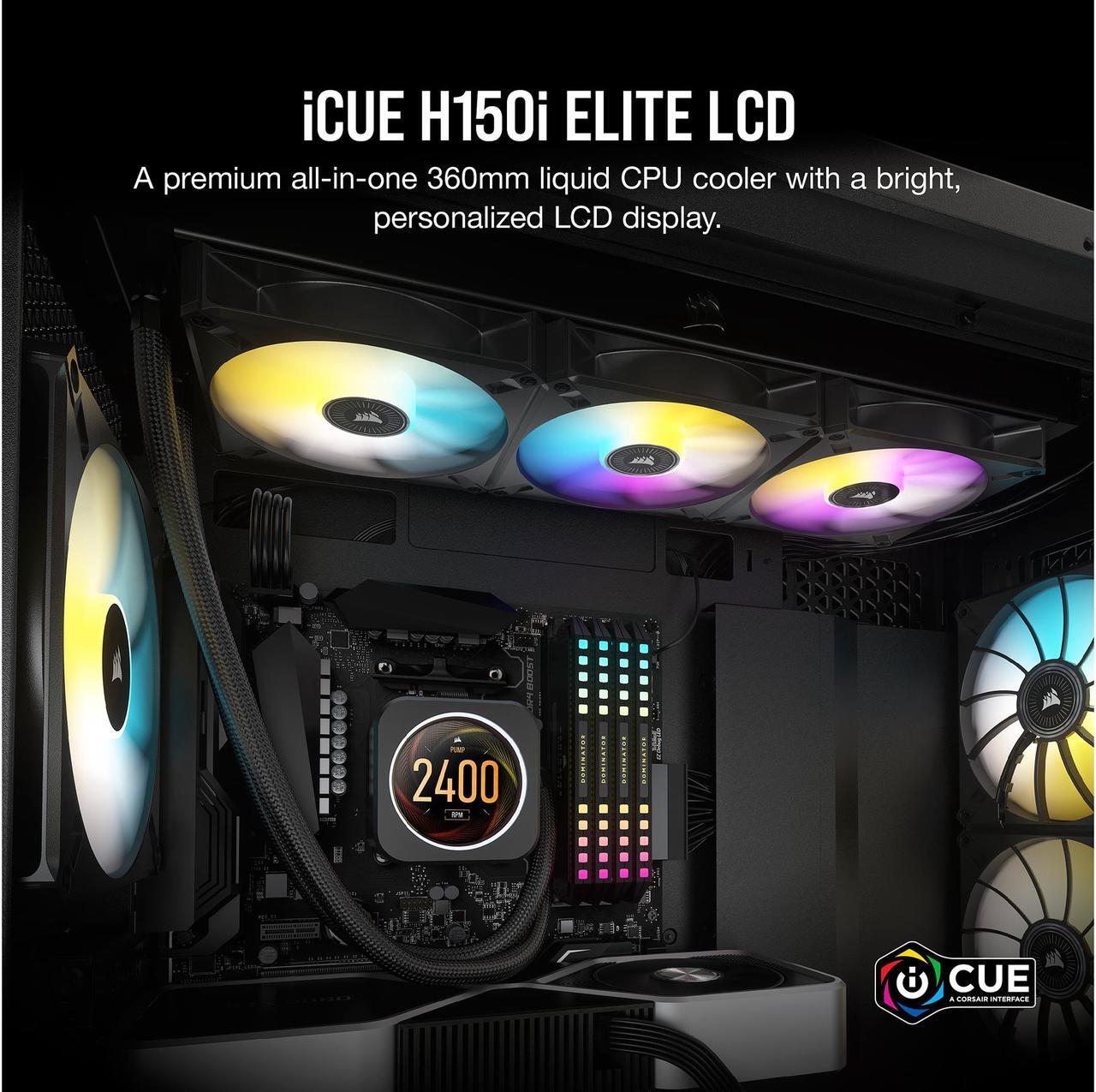 Alt view image 2 of 8 - CORSAIR iCUE H150i ELITE LCD Display Liquid CPU Cooler