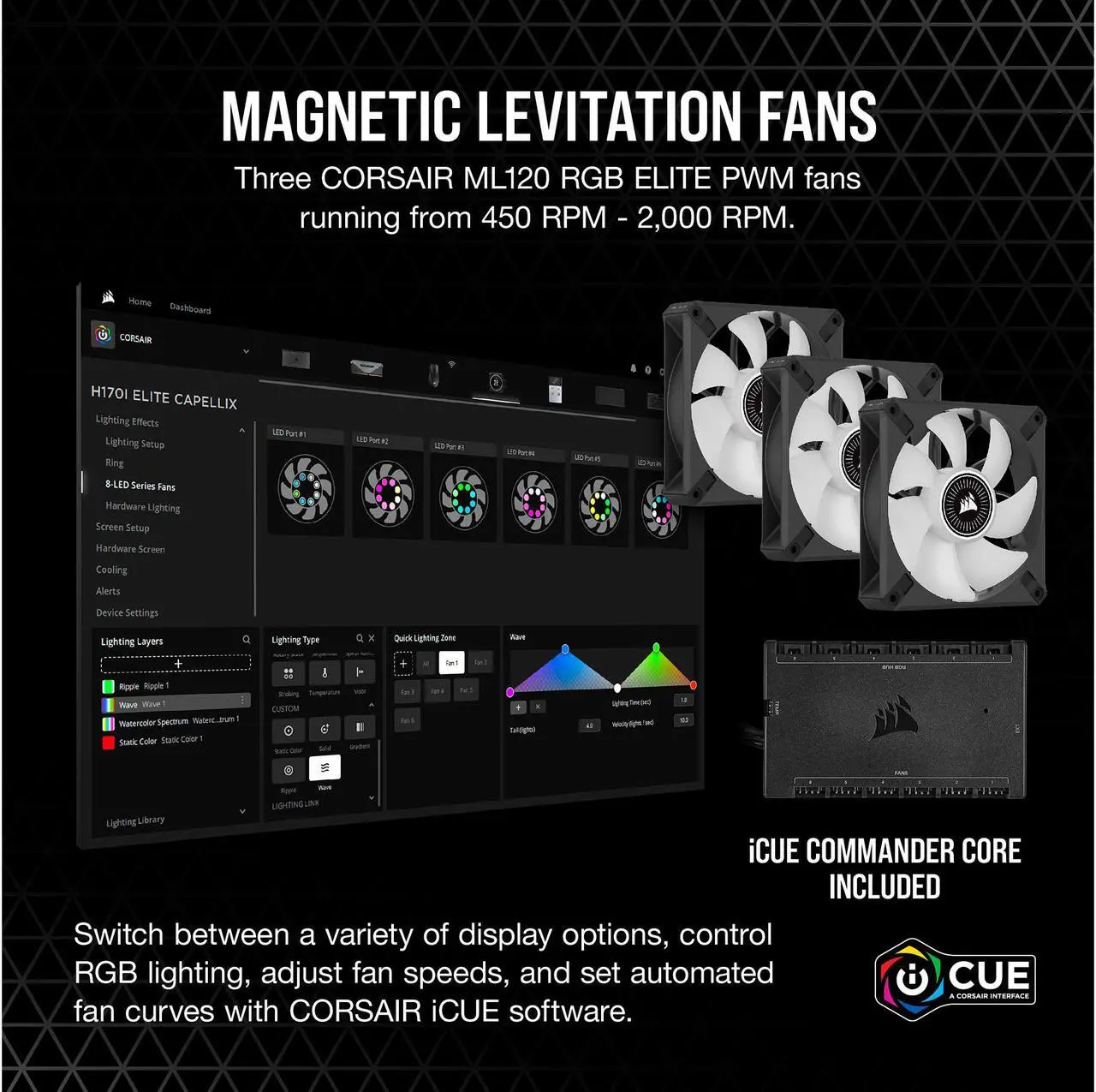Alt view image 5 of 8 - CORSAIR iCUE H150i ELITE LCD Display Liquid CPU Cooler