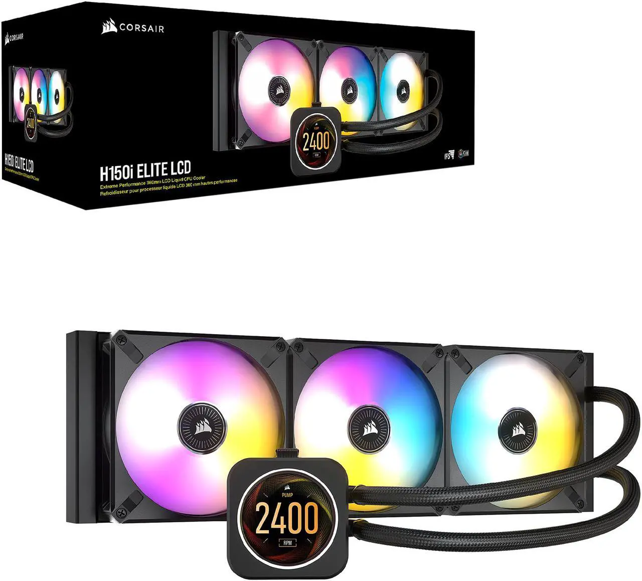 Alt view image 8 of 8 - CORSAIR iCUE H150i ELITE LCD Display Liquid CPU Cooler