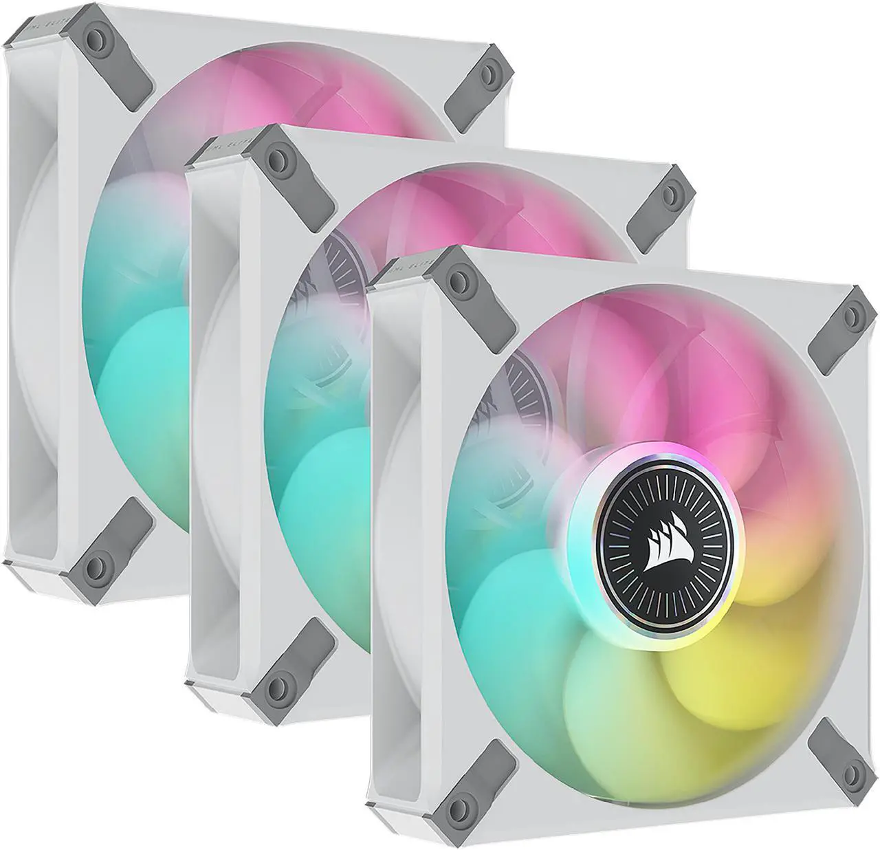 Main image of CORSAIR iCUE ML120 RGB ELITE Premium 120mm PWM Magnetic Levitation Triple Fan Kit with iCUE Lighting Node CORE - White