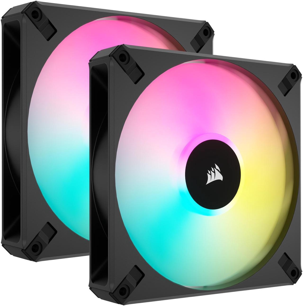 Main image of CORSAIR iCUE AF140 RGB ELITE 140mm PWM Dual Fan Kit - Eight RGB LEDs Per Fan - Included iCUE Lighting Node CORE Controller -  AirGuide Technology