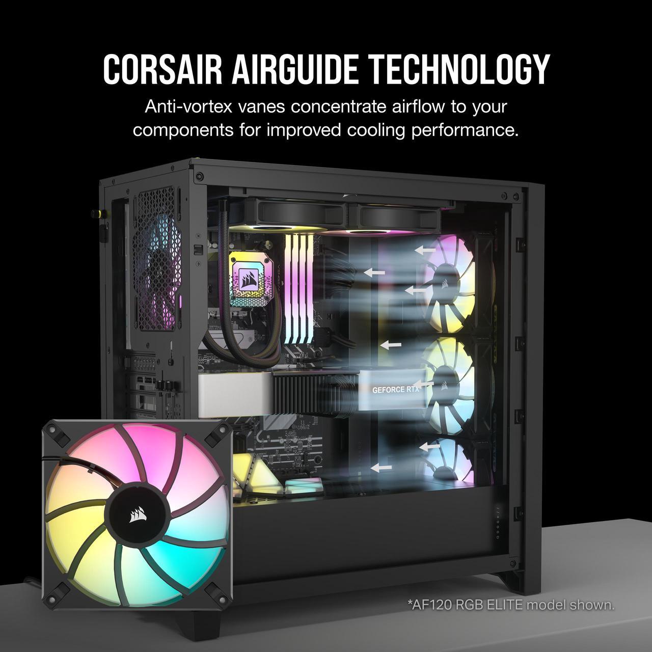 Alt view image 5 of 7 - CORSAIR iCUE AF140 RGB ELITE 140mm PWM Dual Fan Kit - Eight RGB LEDs Per Fan - Included iCUE Lighting Node CORE Controller -  AirGuide Technology