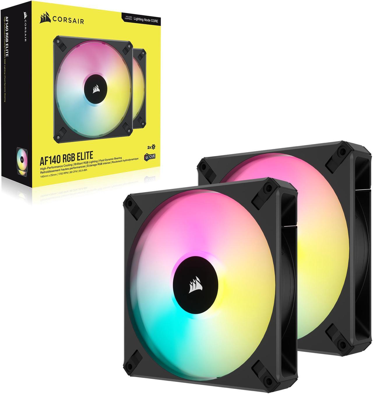 Alt view image 7 of 7 - CORSAIR iCUE AF140 RGB ELITE 140mm PWM Dual Fan Kit - Eight RGB LEDs Per Fan - Included iCUE Lighting Node CORE Controller -  AirGuide Technology