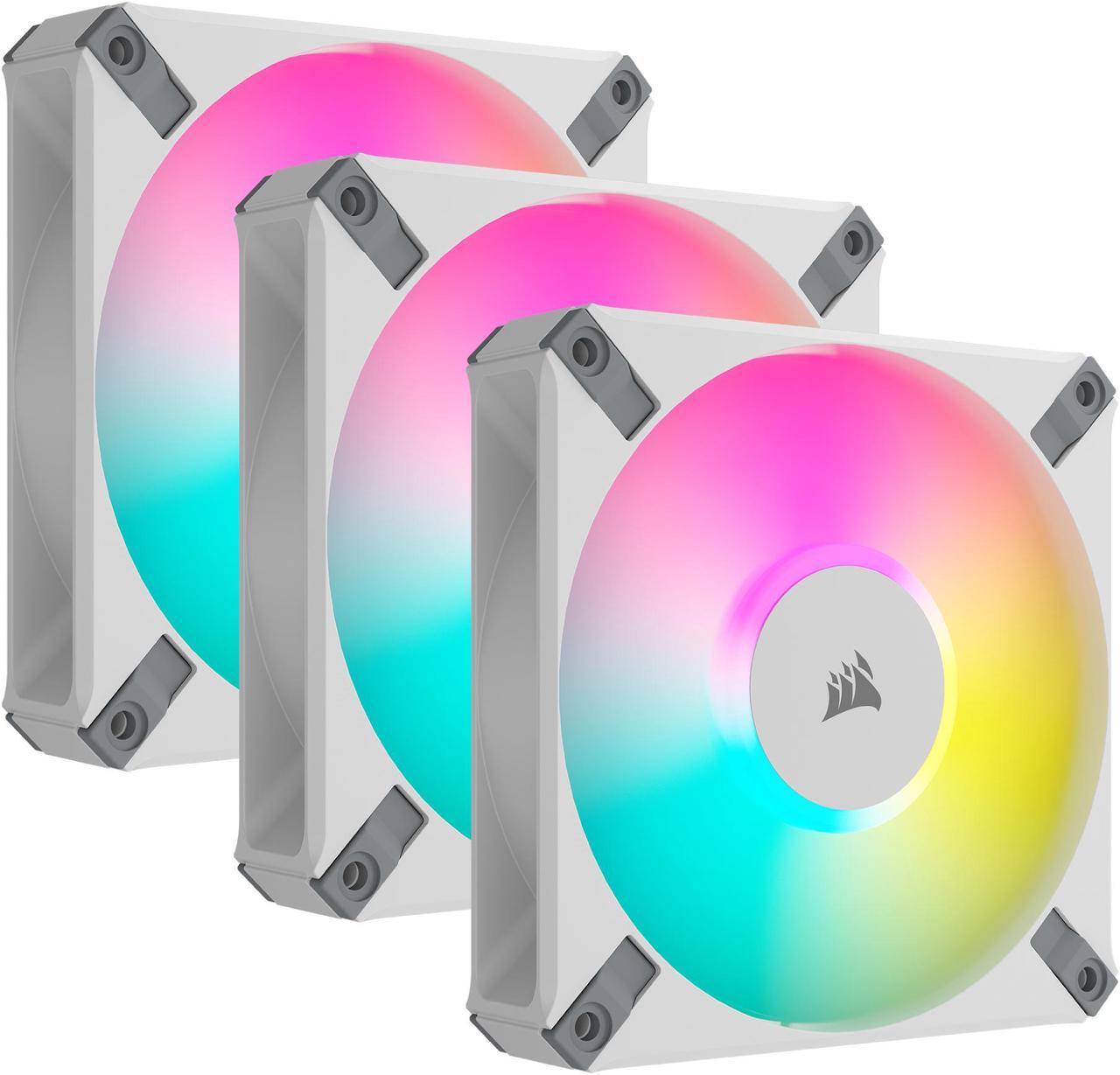 Corsair iCUE AF120 RGB Elite 120mm PWM Triple Fan Kit - Eight RGB LEDs Per Fan - AirGuide Technology - Fluid Dynamic Bearing - Zero RPM Fan Mode - Included iCUE Lighting Node CORE Controller - White