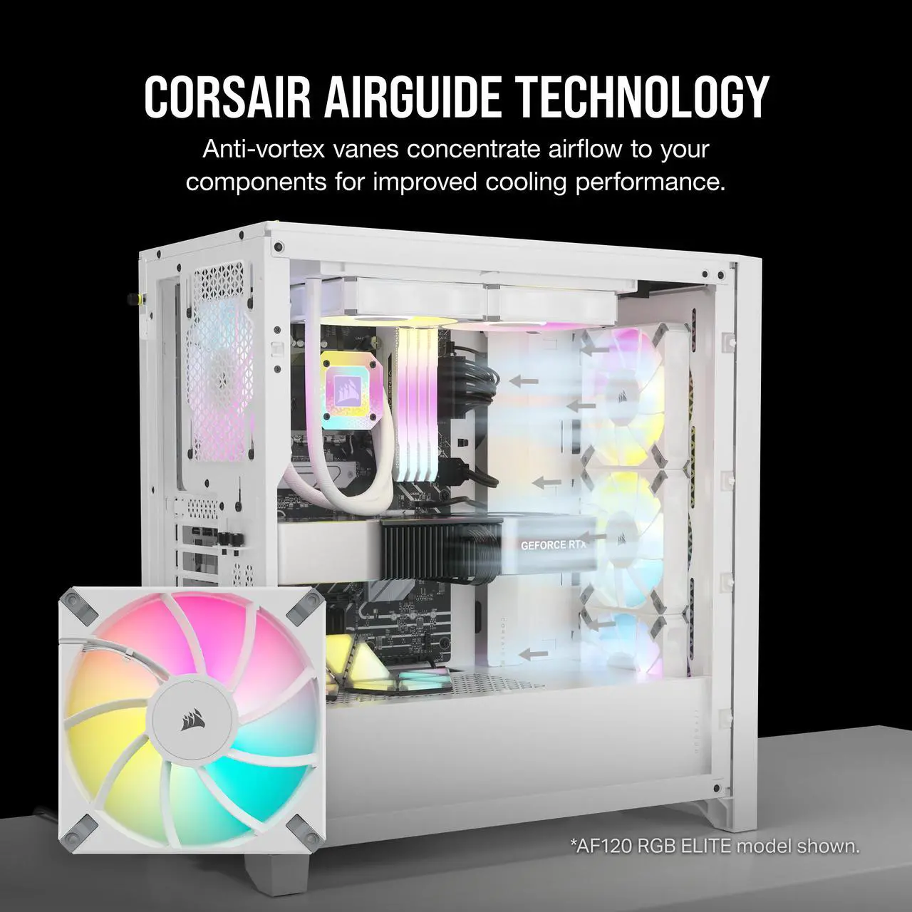 Alt view image 5 of 7 - CORSAIR iCUE AF140 RGB ELITE 140mm PWM Dual Fan Kit - White - Eight RGB LEDs Per Fan - Included iCUE Lighting Node CORE Controller -  AirGuide Technology