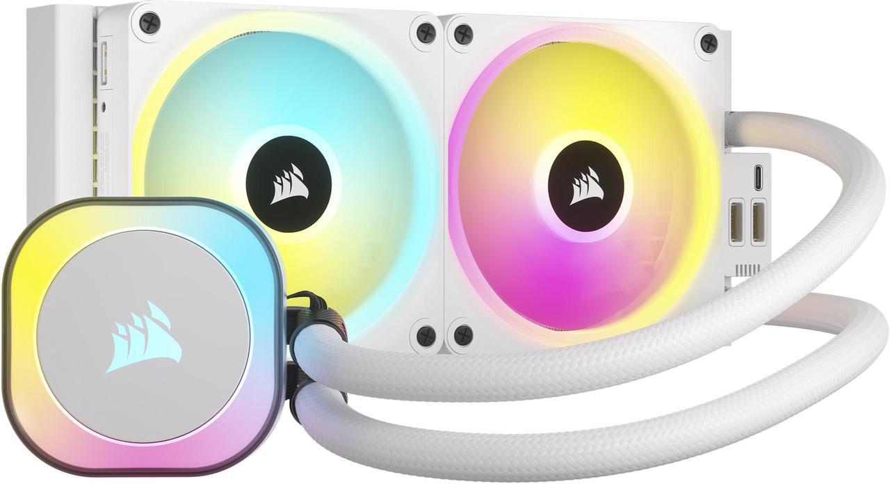 CORSAIR iCUE LINK H100i RGB Liquid CPU Cooler - QX120 RGB Fans - White - 240mm Radiator - Fits Intel LGA 1851, 1700, AMD AM5 - iCUE LINK System Hub Included