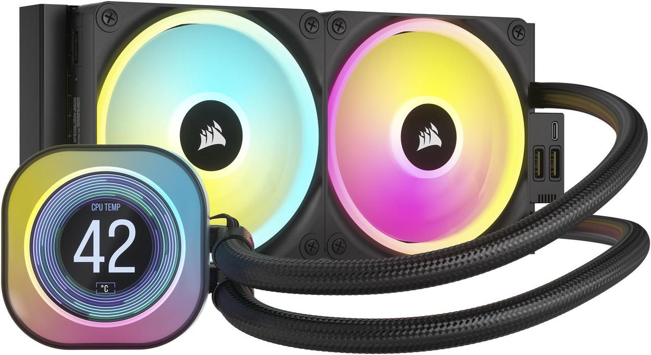 CORSAIR iCUE Link H100i LCD Liquid CPU Cooler - 240mm AIO - QX120 RGB Fans - 2.1” IPS LCD Screen - Fits Intel LGA 1851/1700, AMD AM5 - iCUE Link System Hub Included - Black