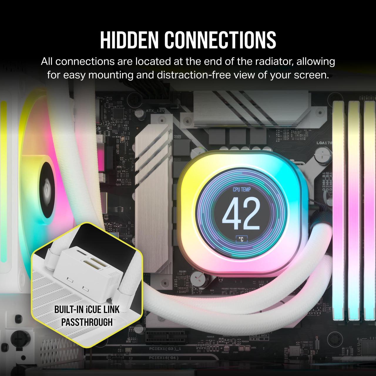 Alt view image 3 of 9 - CORSAIR iCUE LINK H150i LCD Liquid CPU Cooler - QX120 RGB Fans - White - 360mm Radiator - Fits Intel LGA 1851,1700 /AMD AM5 - iCUE LINK System Hub Included