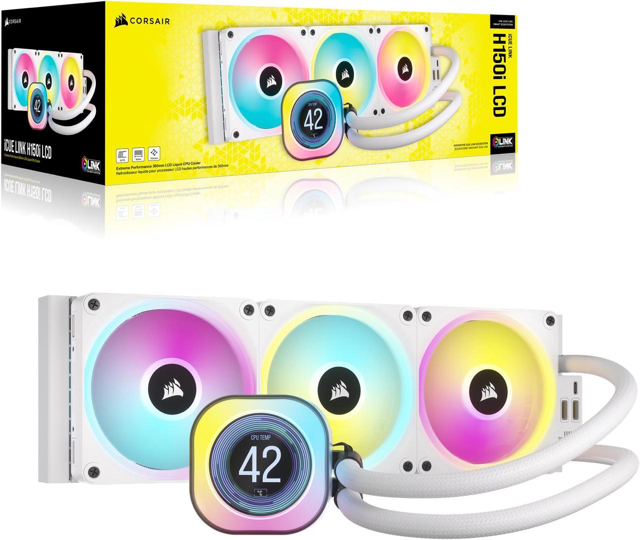 Alt view image 2 of 9 - CORSAIR iCUE LINK H150i LCD Liquid CPU Cooler - QX120 RGB Fans - White - 360mm Radiator - Fits Intel LGA 1851,1700 /AMD AM5 - iCUE LINK System Hub Included