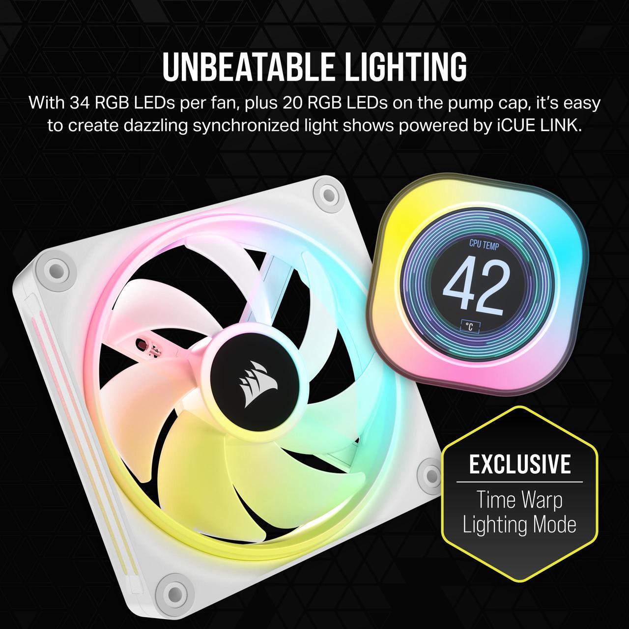 Alt view image 7 of 9 - CORSAIR iCUE LINK H150i LCD Liquid CPU Cooler - QX120 RGB Fans - White - 360mm Radiator - Fits Intel LGA 1851,1700 /AMD AM5 - iCUE LINK System Hub Included