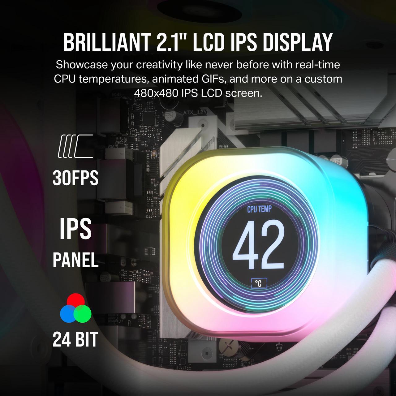 Alt view image 8 of 9 - CORSAIR iCUE LINK H150i LCD Liquid CPU Cooler - QX120 RGB Fans - White - 360mm Radiator - Fits Intel LGA 1851,1700 /AMD AM5 - iCUE LINK System Hub Included