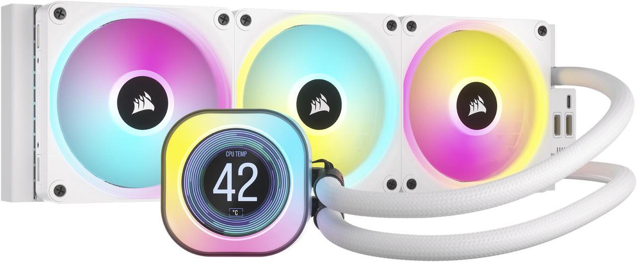 Main image of CORSAIR iCUE LINK H150i LCD Liquid CPU Cooler - QX120 RGB Fans - White - 360mm Radiator - Fits Intel LGA 1851,1700 /AMD AM5 - iCUE LINK System Hub Included
