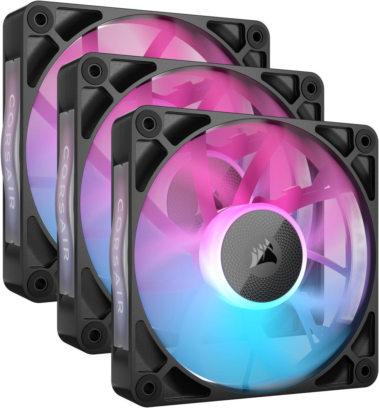 CORSAIR iCUE Link RX120 RGB 120mm PWM Fans with iCUE Link System Hub - Magnetic Dome Bearing - Triple Pack - Black