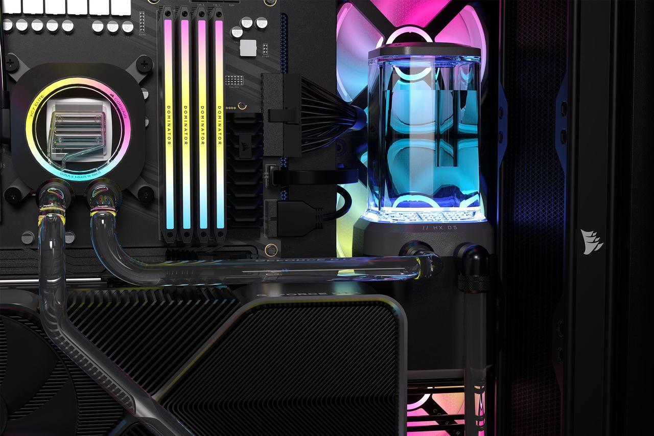 Alt view image 5 of 7 - CORSAIR Hydro X Series iCUE LINK XH405i Custom Cooling Kit - Hardline Water Cooling Loop - XC7 ELITE CPU Water Block - XD5 ELITE D5 Pump Res - XR5 360mm Radiator - 3x QX120 RGB Fans