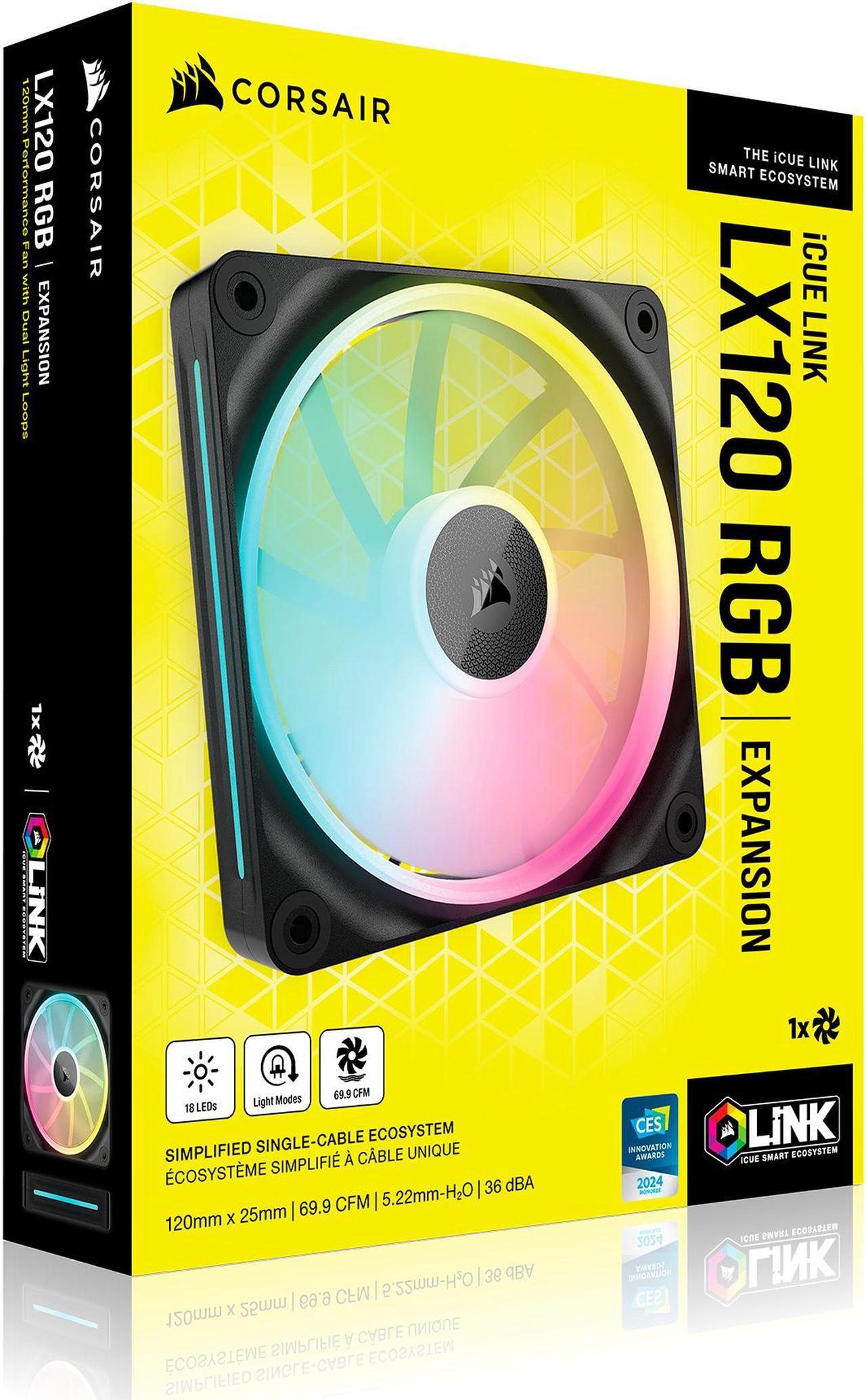 Alt view image 3 of 17 - CORSAIR iCUE LINK LX120 RGB 120mm PWM Fan Expansion - Dual Light Loops - Requires iCUE LINK System Hub (Sold Separately) - CORSAIR AirGuide Technology