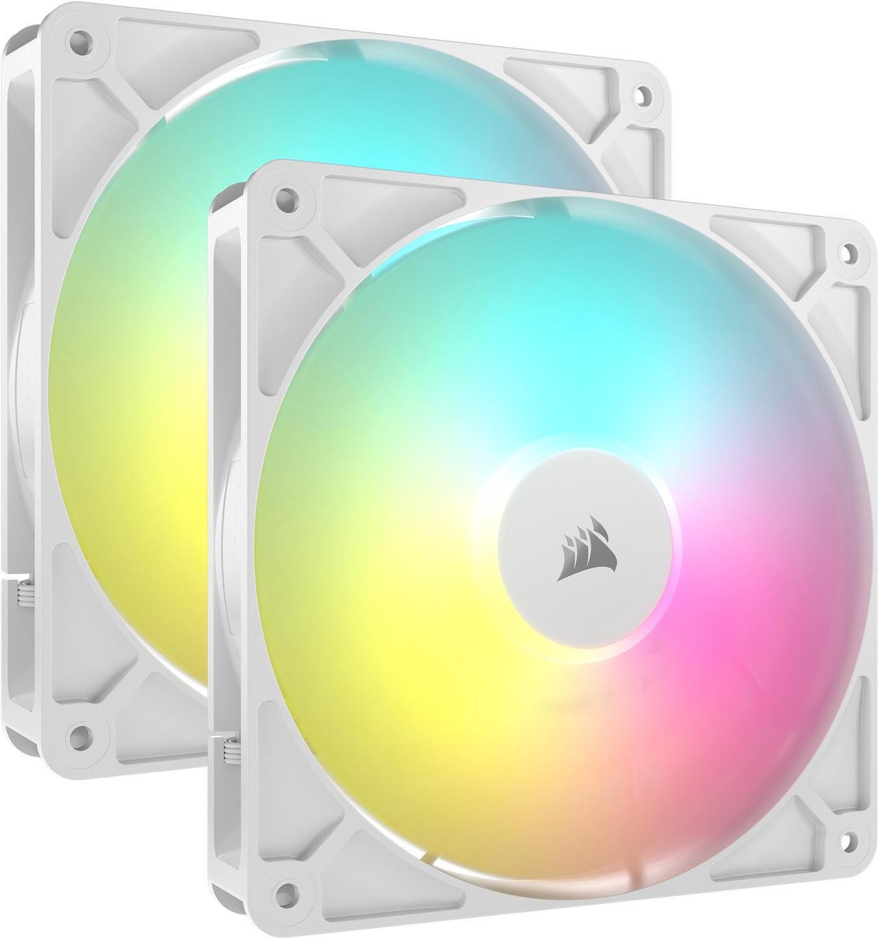 CORSAIR RS140 ARGB PWM 140mm Fans Dual Pack - White - Simplified Control - Daisy-Chain 4-Pin PWM and +5V ARGB Connections - Concentrated AirGuide Cooling - Magnetic Dome Bearing