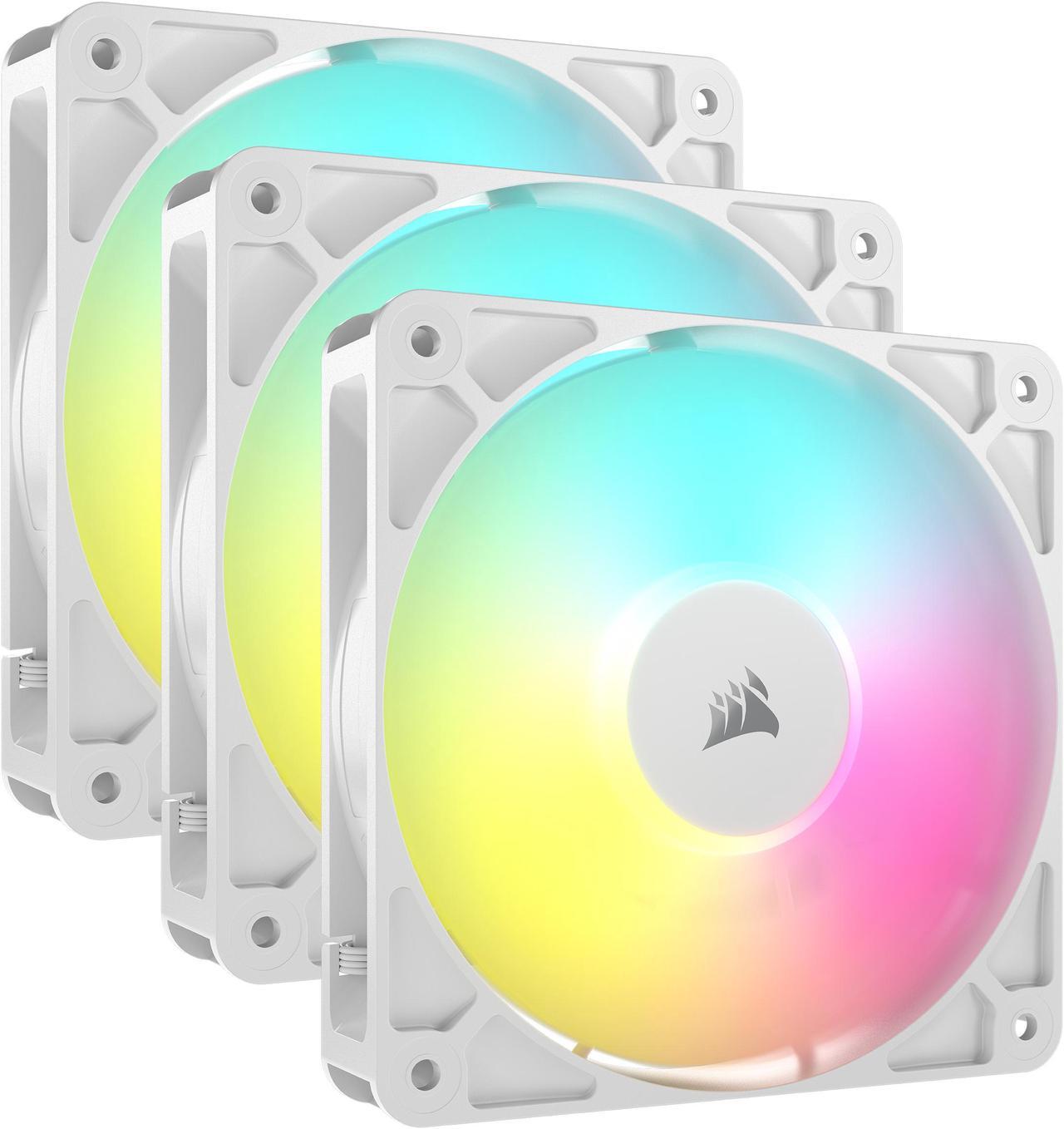 Main image of CORSAIR RS120 ARGB PWM 120mm Fans Triple Pack - White - Simplified Control - Daisy-Chain 4-Pin PWM and +5V ARGB Connections - Concentrated AirGuide Cooling - Magnetic Dome Bearing