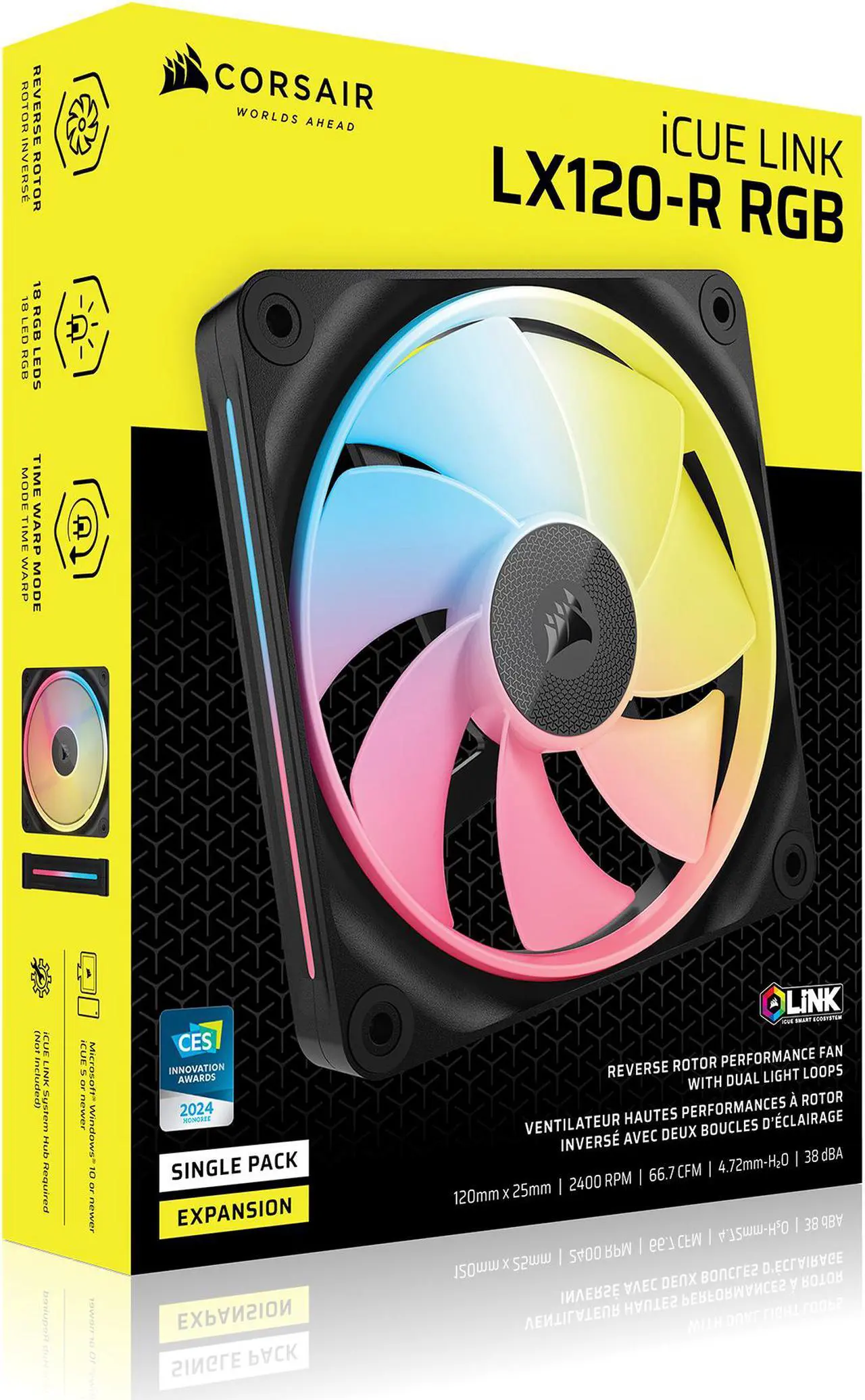Alt view image 6 of 6 - CORSAIR iCUE LINK LX120-R RGB 120mm PWM Reverse Fan Expansion - Reverse Fan Blade - Dual Light Loops – Requires iCUE LINK System Hub (Sold Separately)