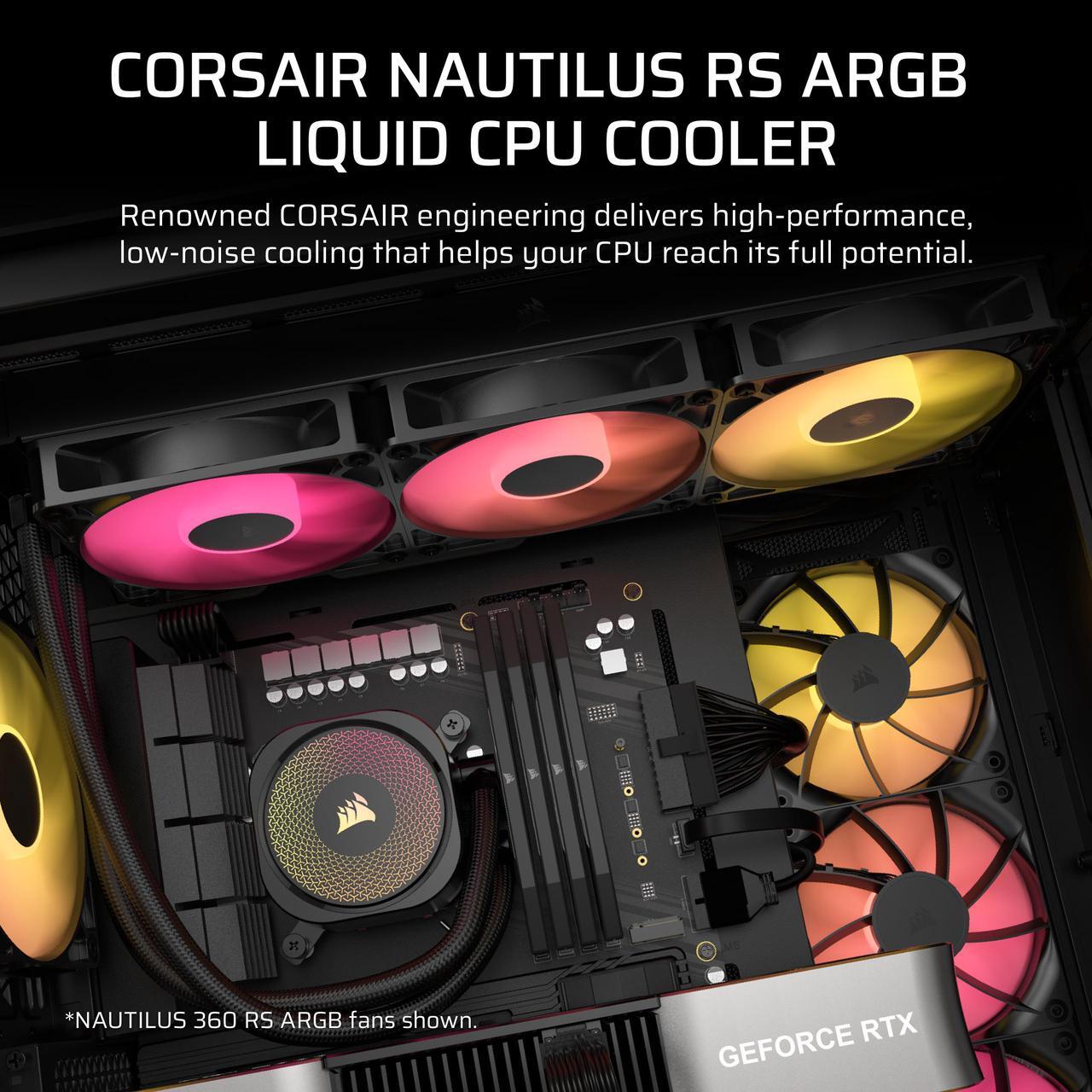 Alt view image 10 of 18 - CORSAIR NAUTILUS 240 RS ARGB Liquid CPU Cooler – RS120 ARGB Fans – Fits Intel® LGA 1851, AMD® AM5/AM4 – Simple Daisy-Chain Connections - Direct Motherboard Connection