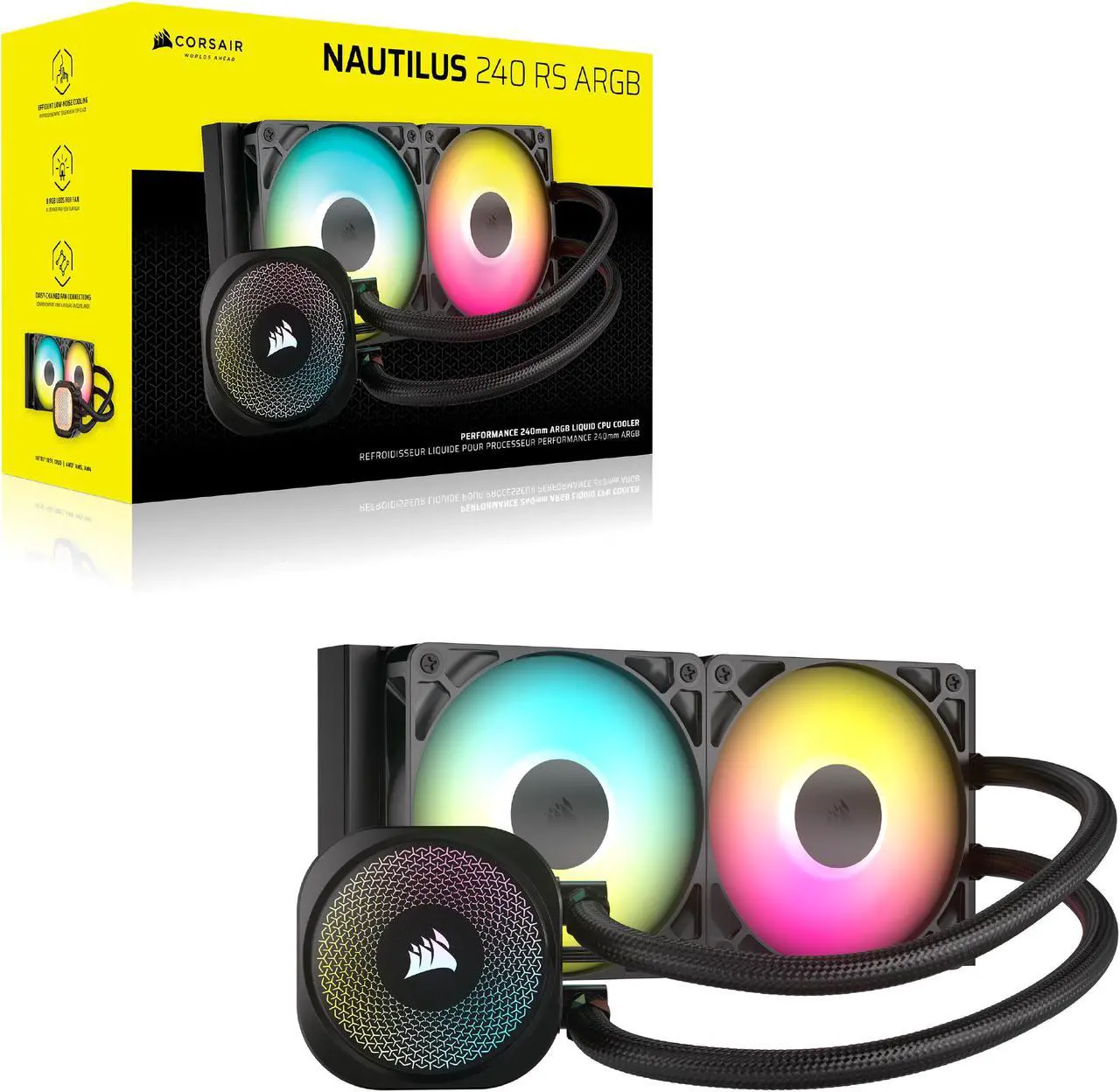 Alt view image 17 of 18 - CORSAIR NAUTILUS 240 RS ARGB Liquid CPU Cooler – RS120 ARGB Fans – Fits Intel® LGA 1851, AMD® AM5/AM4 – Simple Daisy-Chain Connections - Direct Motherboard Connection