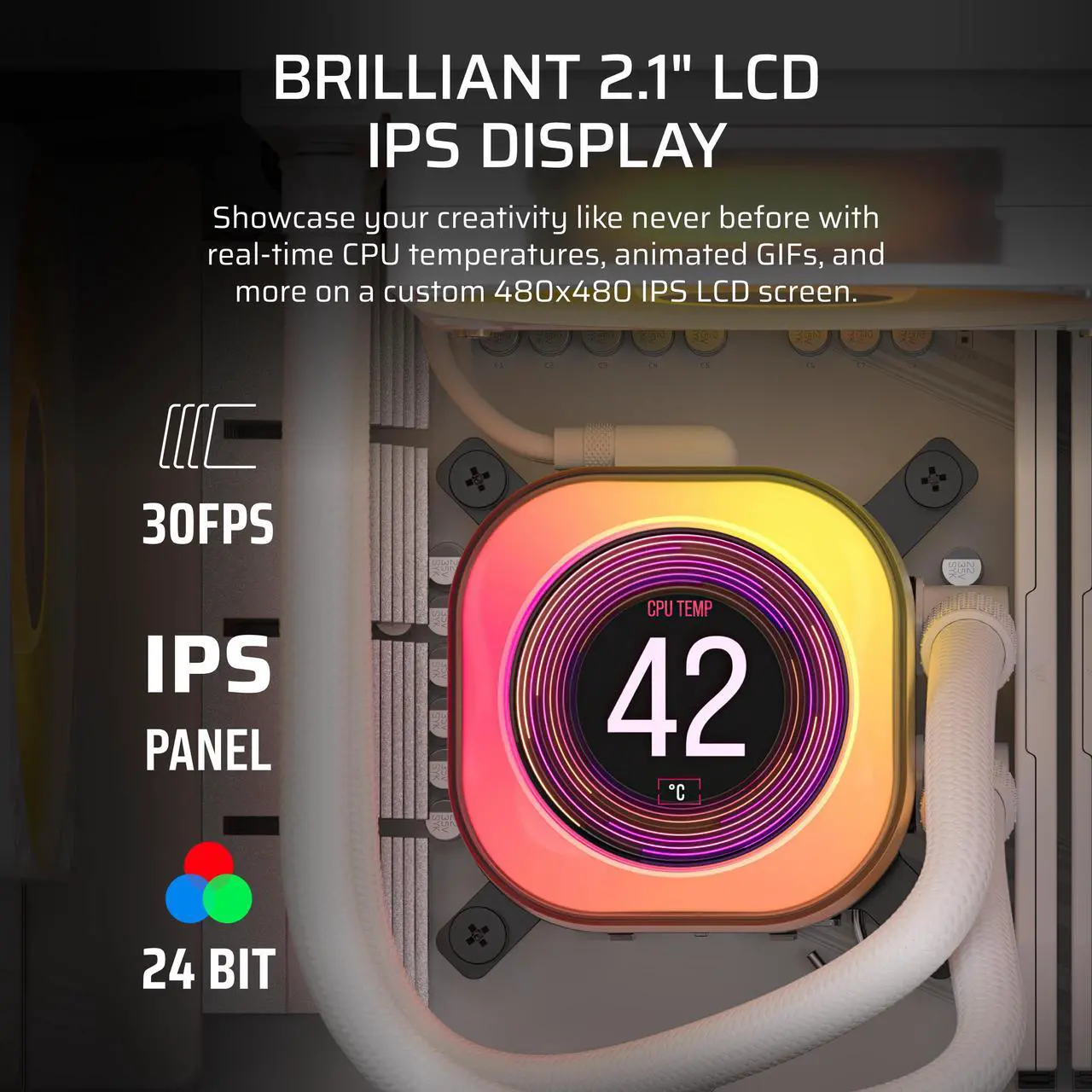 Alt view image 7 of 16 - CORSAIR iCUE LINK TITAN 240 RX LCD Liquid CPU Cooler – White – RX120 RGB Fans – Fits Intel® LGA 1851/1700, AMD® AM5/AM4 – iCUE LINK System Hub Included