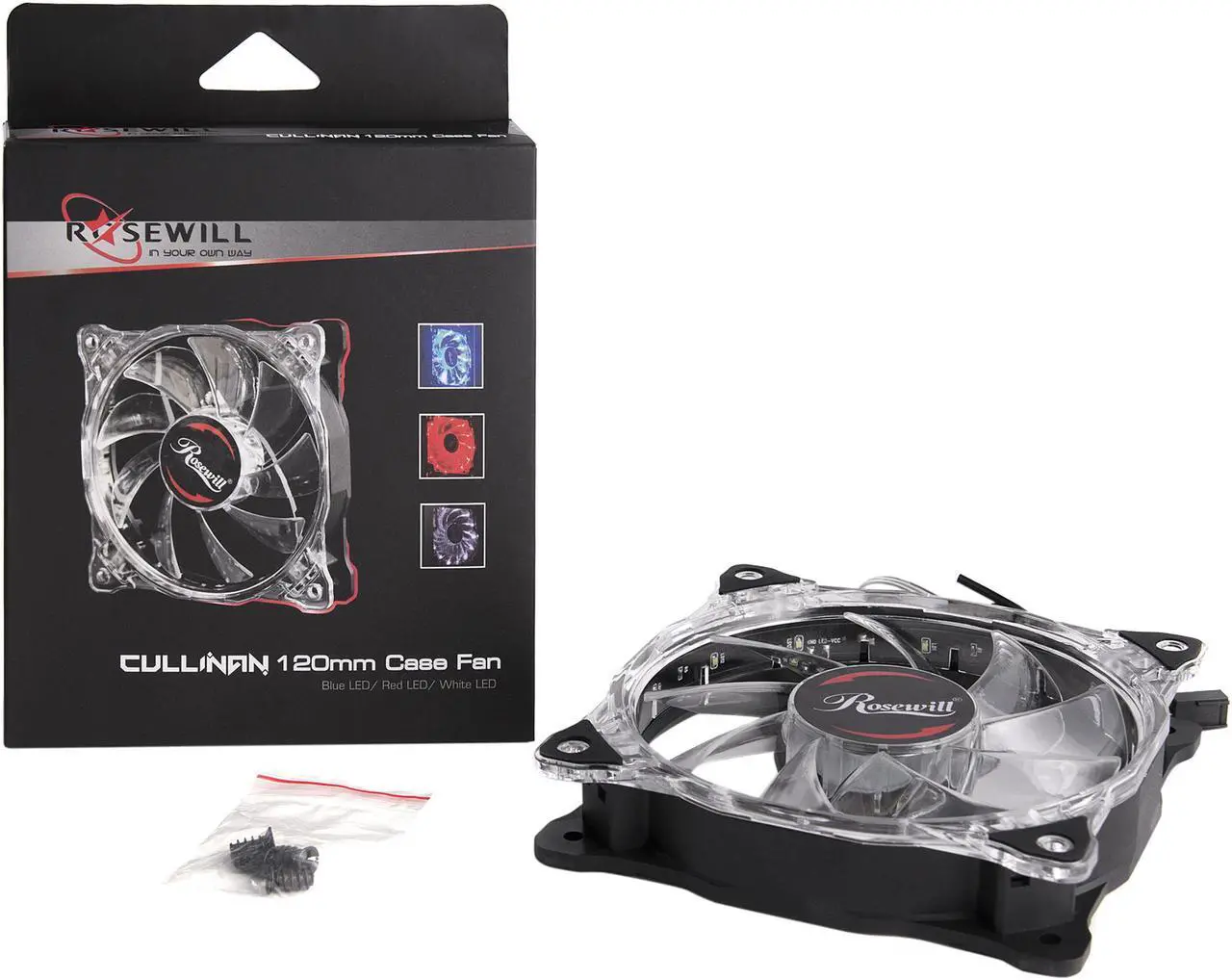 Alt view image 10 of 10 - Rosewill RFA-80RL - 120mm CULLINAN Computer Case Cooling Fan with LP4 Adapter - Semi-Transparent Frame & Red LED Lights, Sleeve Bearing, Silent