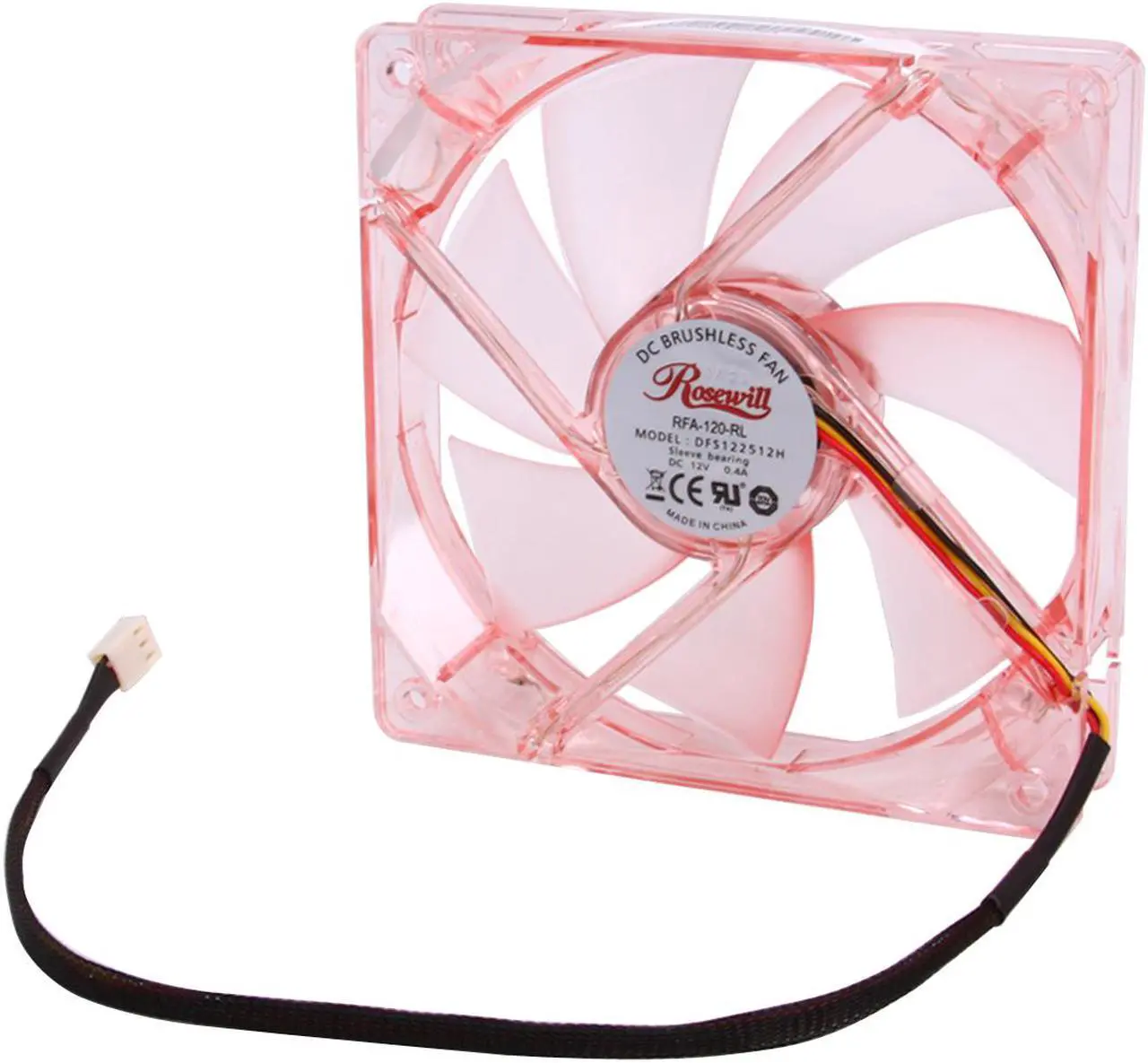 Alt view image 4 of 6 - Rosewill Computer Case Fan, 120mm, LP4 Adapter, 3 /4 Pin Connector, Red Frame, 4 Red LED Lights, Sleeve Bearing, Silent - RFA-120-RL