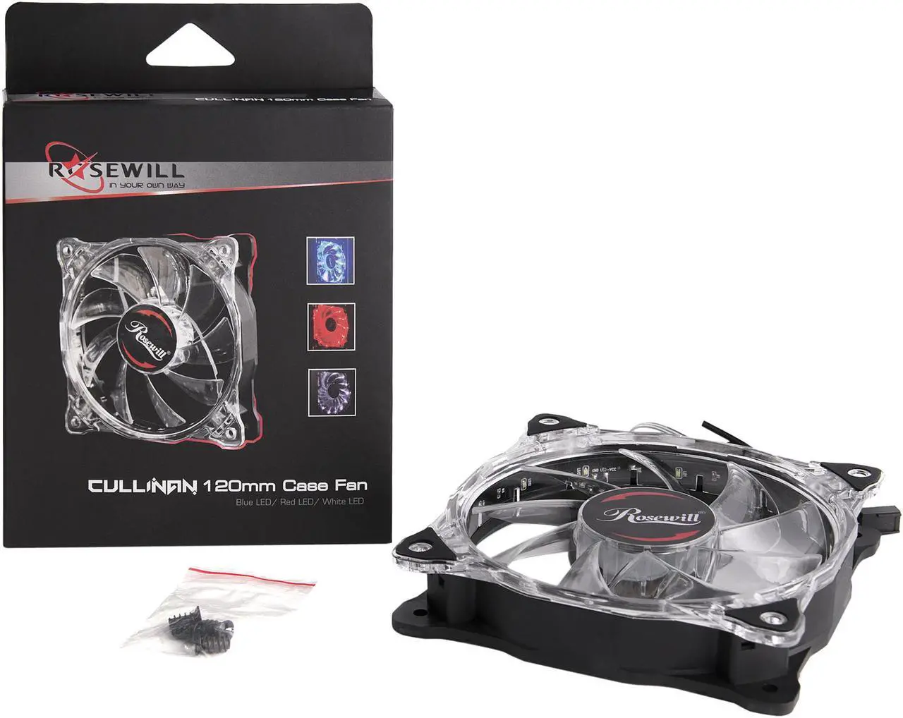 Alt view image 10 of 10 - Rosewill RFA-120-WL - 120mm CULLINAN Computer Case Cooling Fan with LP4 Adapter - Semi-Transparent Frame & Blue LED Lights, Sleeve Bearing, Silent