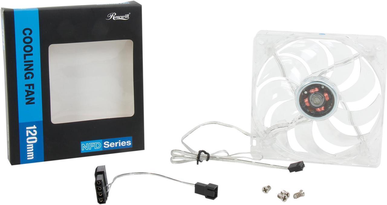 Alt view image 4 of 4 - Rosewill Computer Case Cooling Fan, 120mm, LP4 Adapter, Transparent Frame, 4 Blue LED Lights, Fluid Dynamic Bearing, Silent - RFTL-131209B
