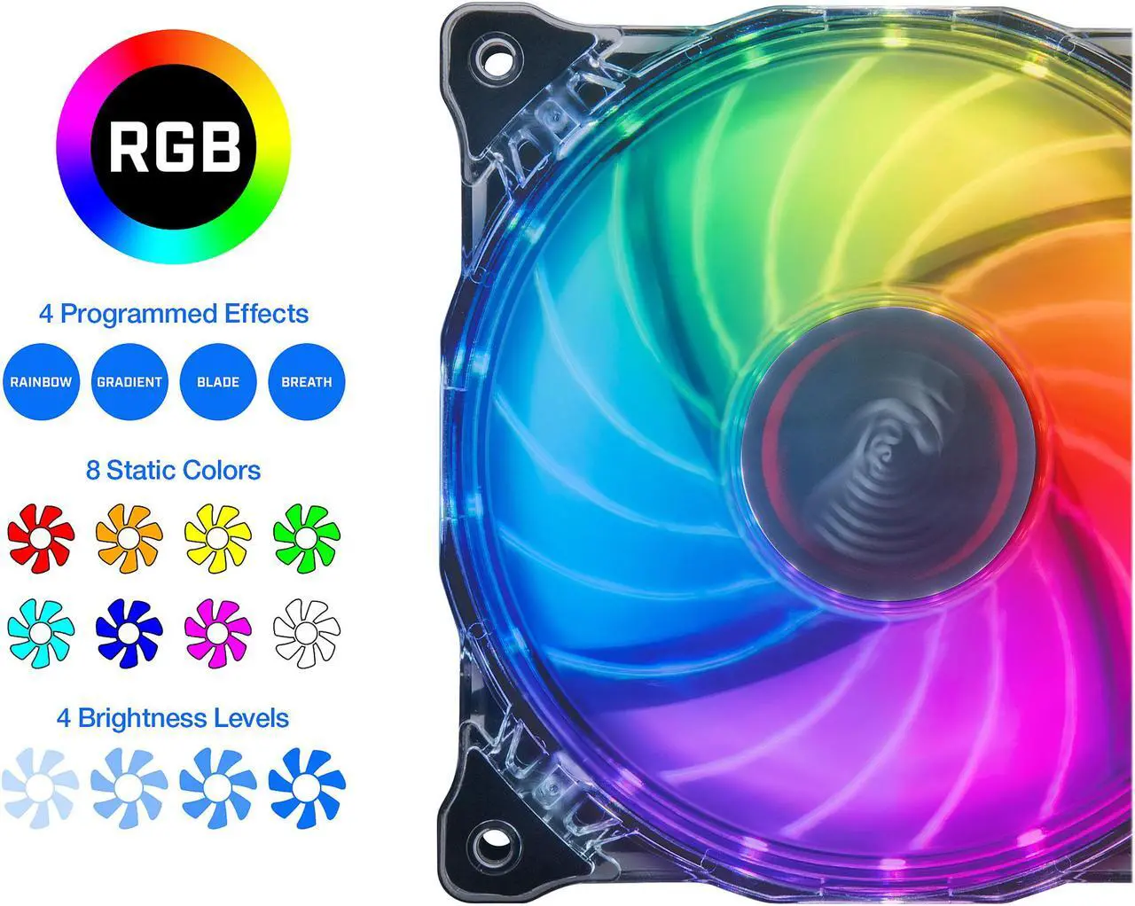 Alt view image 4 of 10 - Rosewill RGB Case Fan Set, 120mm Case Fans with 17-Key Remote Control & 8-Port RGB Fan Hub, 2 x 120 mm RGB Case Fans Set Ultra-Quiet PC Fan Set (2-Pack) - RGBF-17002
