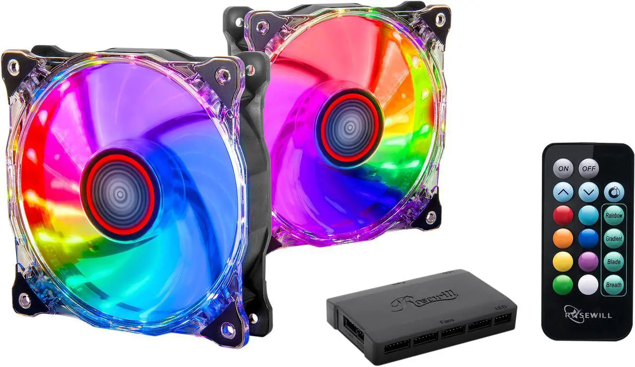 Main image of Rosewill RGB Case Fan Set, 120mm Case Fans with 17-Key Remote Control & 8-Port RGB Fan Hub, 2 x 120 mm RGB Case Fans Set Ultra-Quiet PC Fan Set (2-Pack) - RGBF-17002
