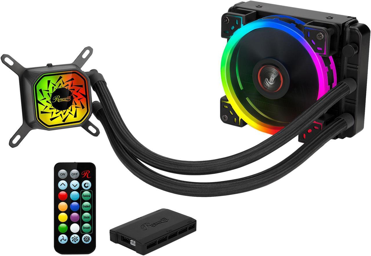 Rosewill PB120-RGB 120mm AIO CPU Liquid Cooler, All-In-One Closed Loop PC Water Cooling, Quiet Addressable RGB Ring Fan, Intel/AMD Compatible, 400mm Sleeved Tubing