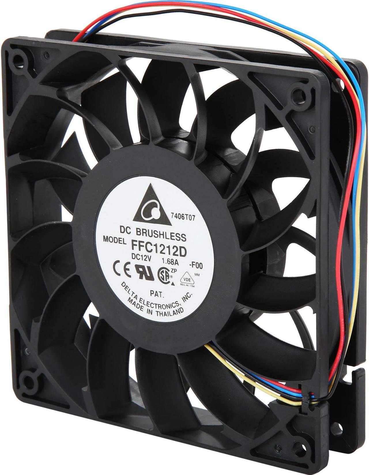 Delta FFC1212D-PWM High Quality Brushless DC Air Cooling Fan, 4000 RPM, 150 CFM, 44 dBA, 120x120x25mm, Dual Ball Bearing, PWM Fan Control