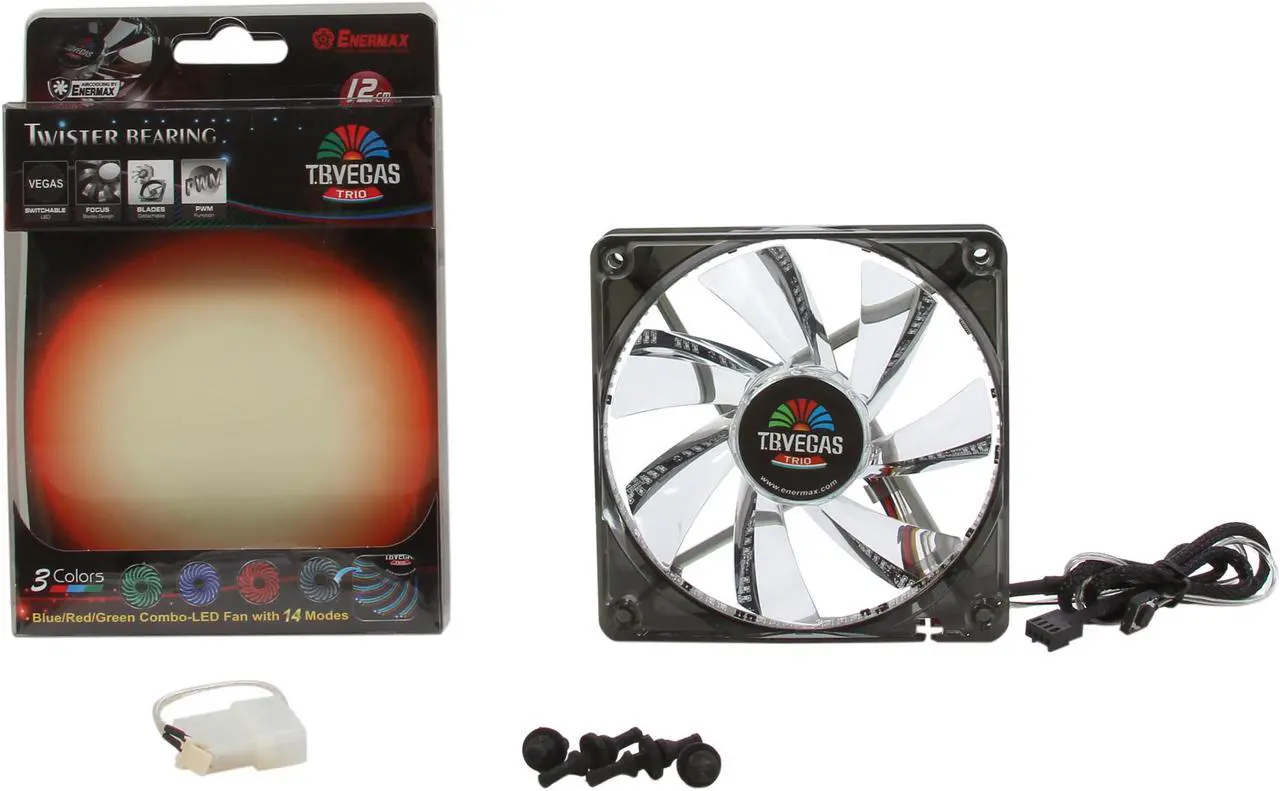 Alt view image 8 of 8 - ENERMAX T.B. Vegas Trio UCTVT12P Blue / Red / Green LED Case Fan with Changeable Modes PWM Function
