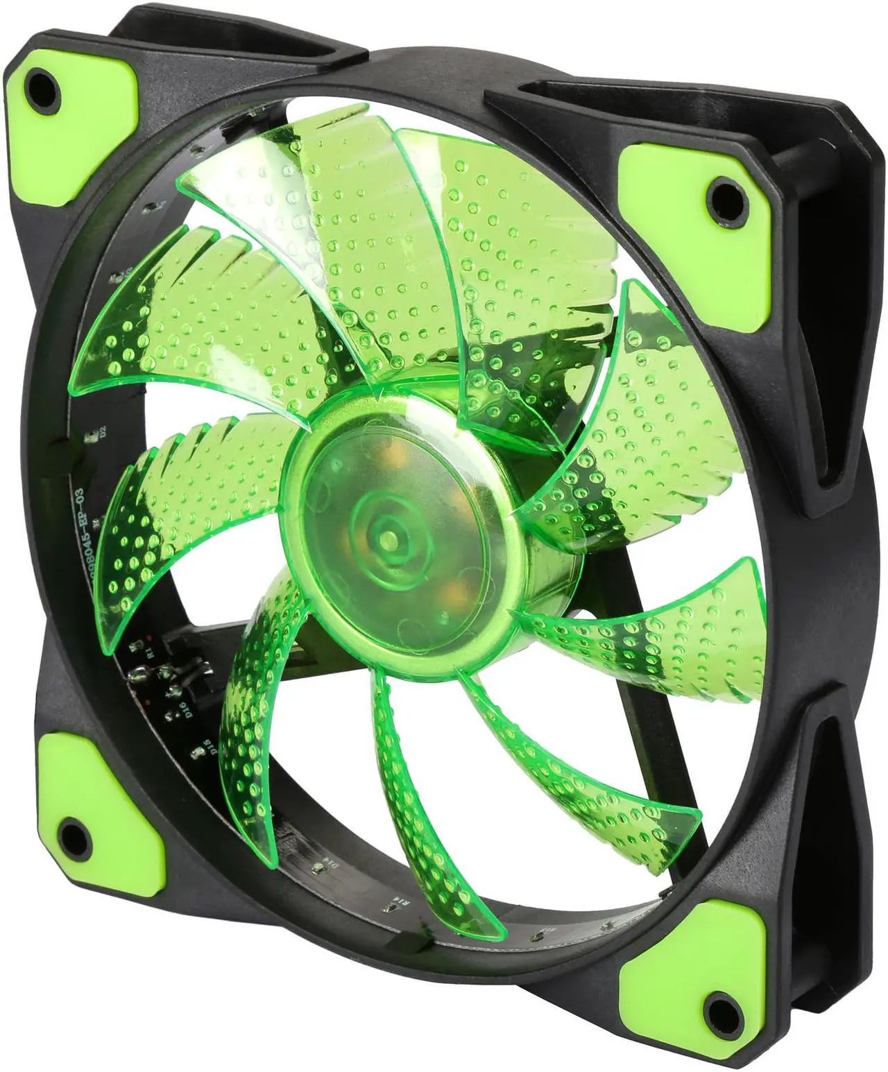 Alt view image 3 of 5 - APEVIA AF312L-SGN 120mm Green LED Ultra Silent Case Fan w/ 15 LEDs & Anti-Vibration Rubber Pads (3-pk)