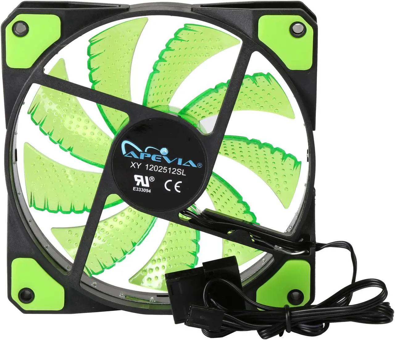 Alt view image 5 of 5 - APEVIA AF312L-SGN 120mm Green LED Ultra Silent Case Fan w/ 15 LEDs & Anti-Vibration Rubber Pads (3-pk)