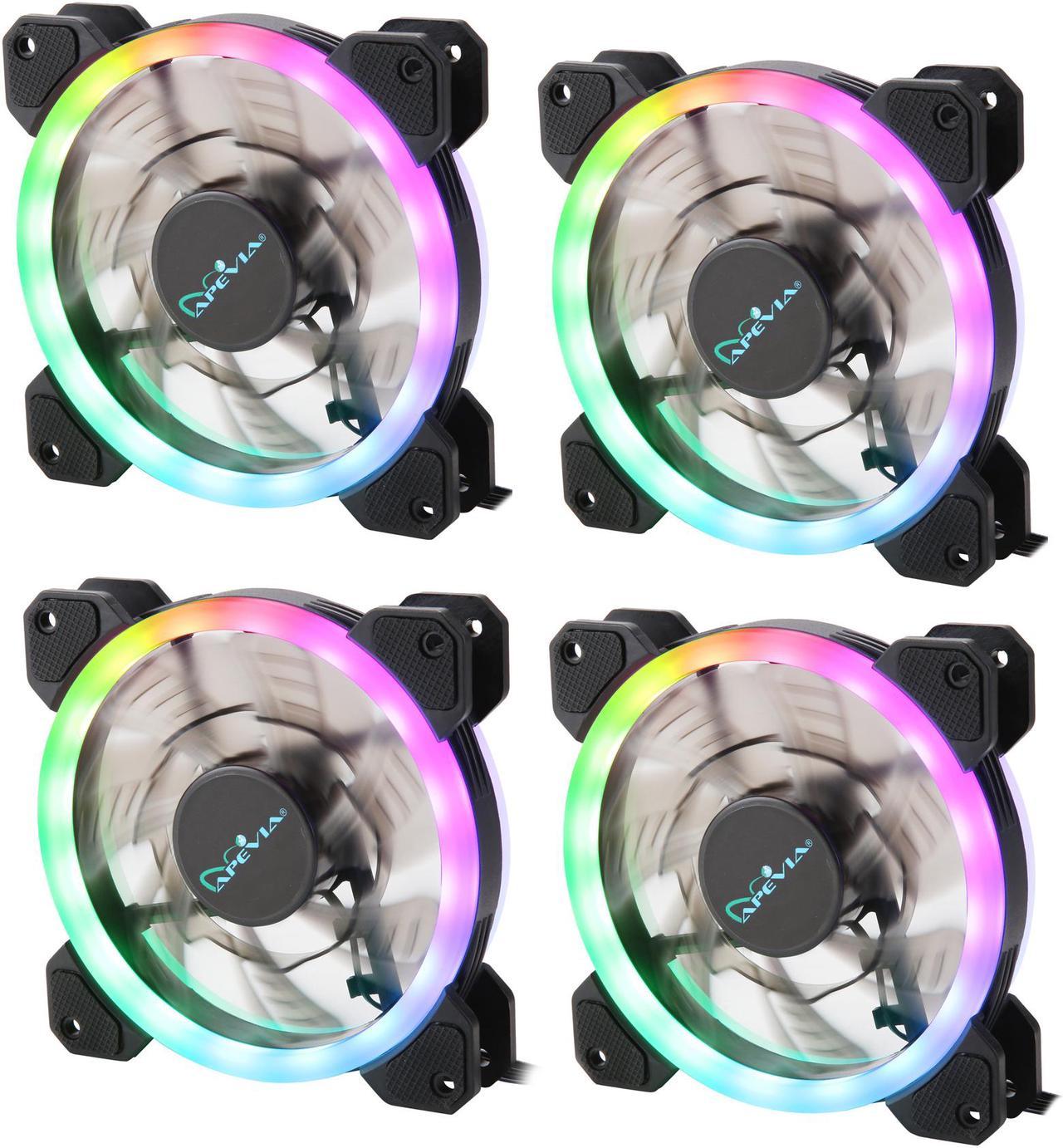 Apevia 412L-RGB Spectra 120mm Silent Dual Ring Addressable RGB Color Changing LED Fan with Remote Control, 16x LEDs & 8X Anti-Vibration Rubber Pads (4-pk)