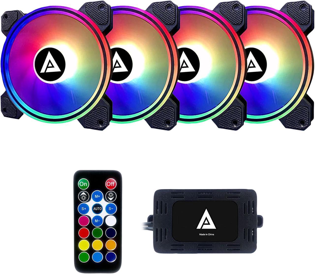 Apevia Electro ET4-RGB 120mm Silent Addressable RGB Color Changing LED Fan (4 fans) + 4-pin Control Box and RF Remote (4 Pack)