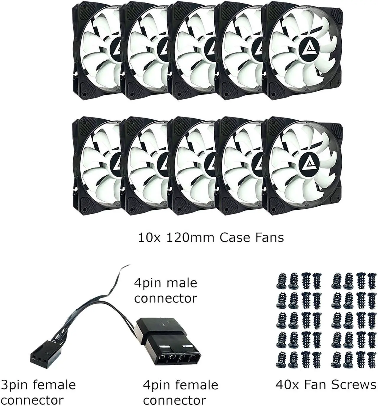 Alt view image 4 of 4 - APEVIA 1012S-WB 120mm Non-LED Black/White Fan with Anti-Vibration Rubber Pads (10 Pack)