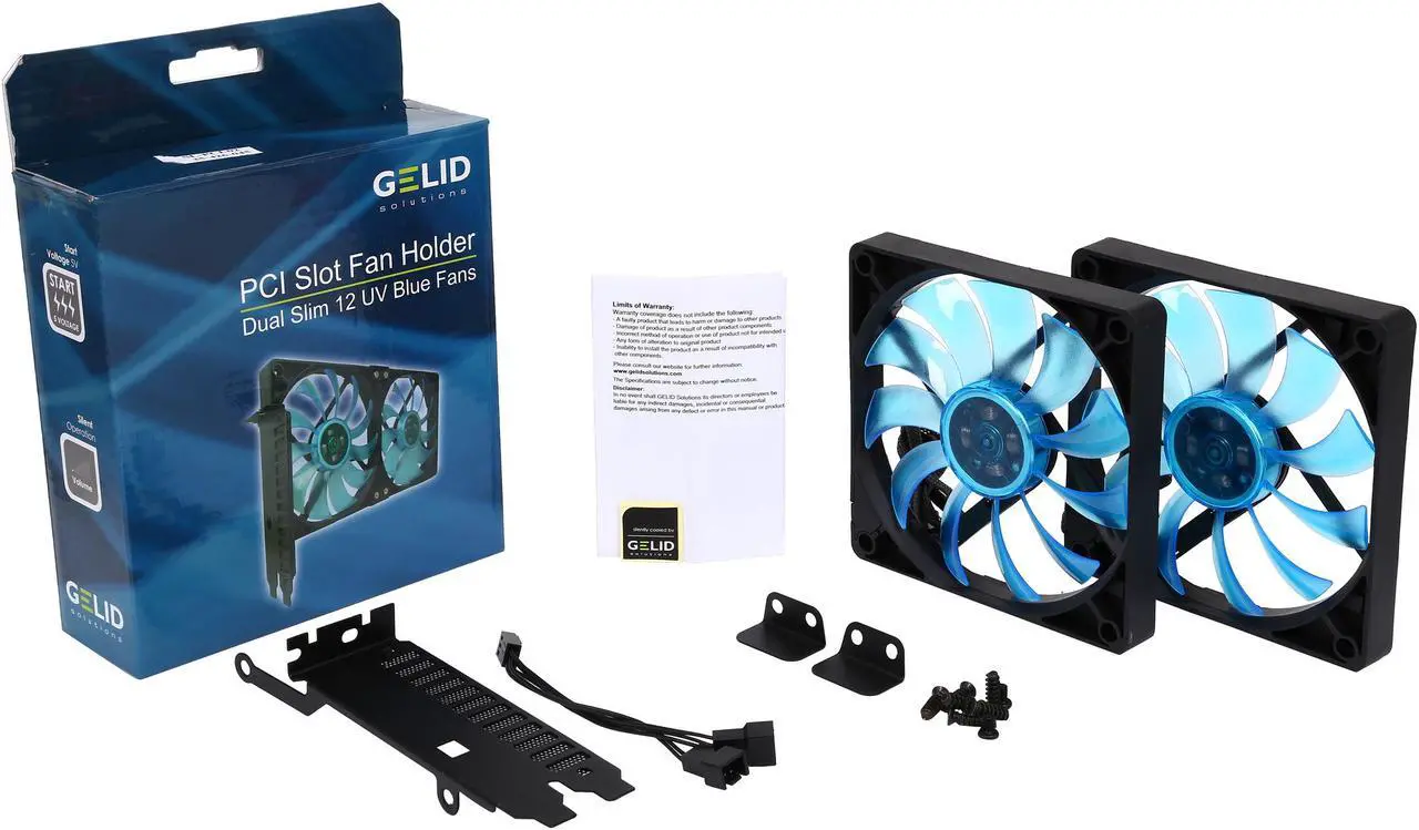 Alt view image 5 of 5 - GELID Solutions SL-PCI-02 PCI Slot Fan Holder Dual Slim 12UV Blue Fans
