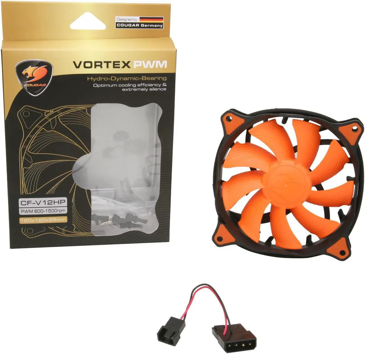 Alt view image 6 of 5 - COUGAR Vortex PWM 120mm (CF-V12HP) Cooling Fan with Hydro-Dynamic Bearing and Pulse Width Modulation (Orange Version)