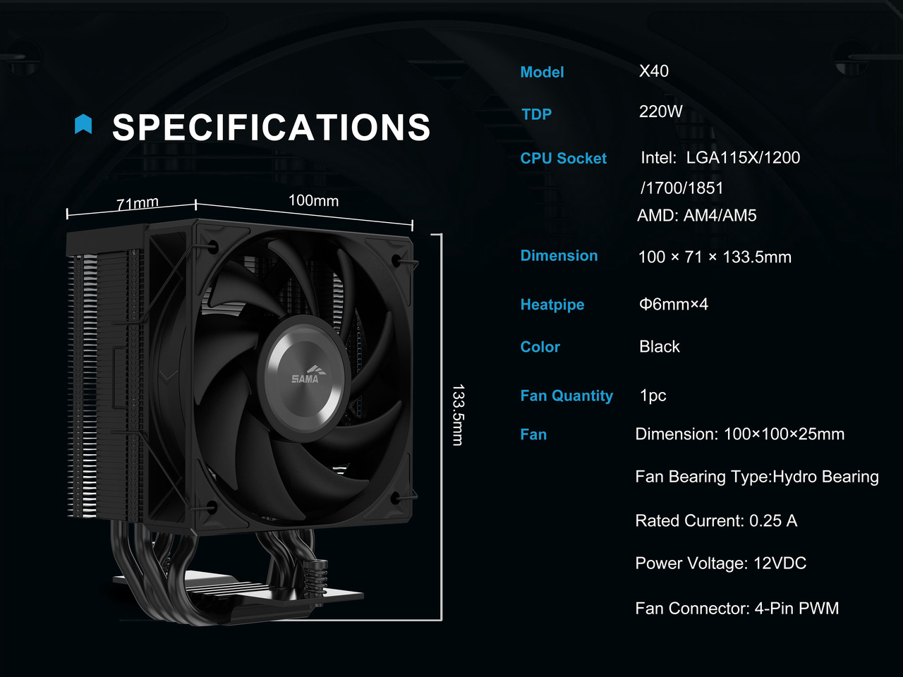Open Box: SAMA X40 Single-Tower CPU Air Cooler, 4 Copper Heat Pipes, 100mm PWM Fans, for AMD AM4/AM5, Intel LGA 1700/1150/1151/1200/1851 Thermal Grease/Black - Newegg.com - Open Box condition - Image 28